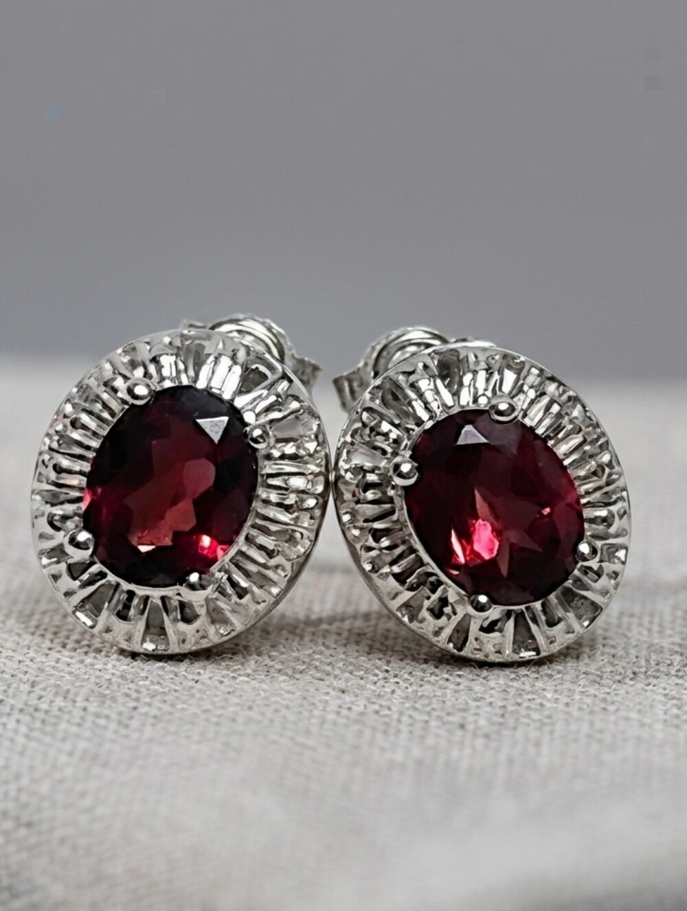 2.50 ctw Garnet Oval Sterling Silver Stud Solitaire Earrings